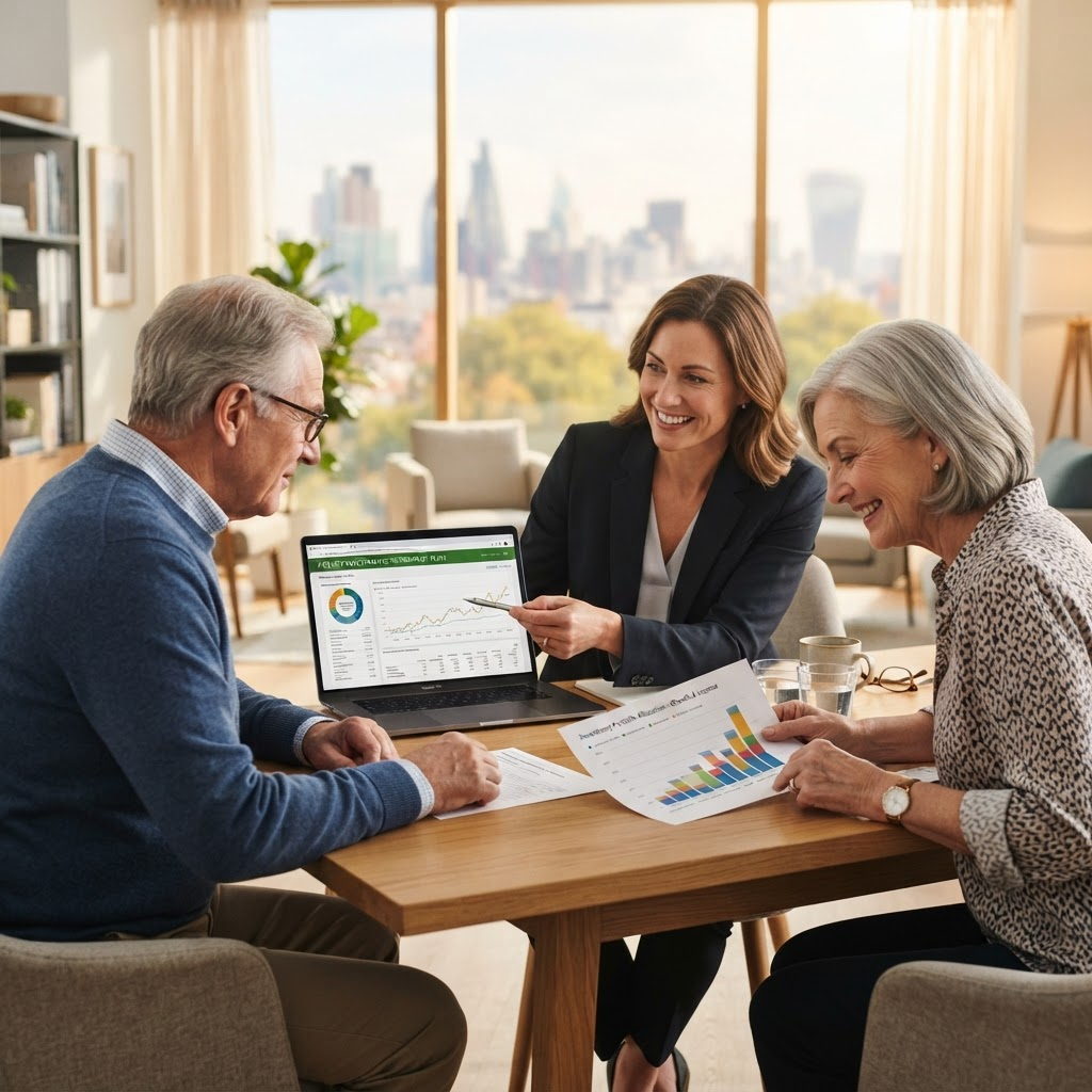 Financial advisor reviewing a financial plan with a couple